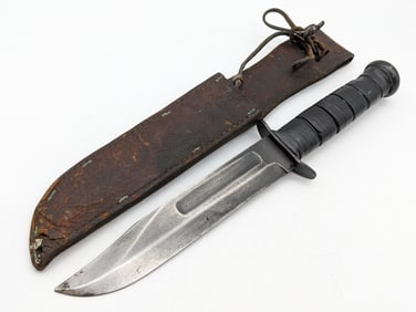Vtg Unmarked Ka-Bar Style Fighting Knife w/ Sheath