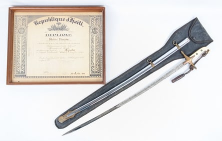 Named US Marine Corps Mameluke Style Officer Dress Sword w/ Scabbard & Certificate