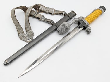 WWII German Heer Army Dagger w/ Scabbard, Knot, & Hanger