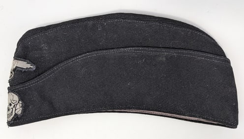 WWII German Black Side Cap with Totenkopf Patch