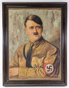 WWII Era German Signed Adolf Hitler on Board Framed Painting