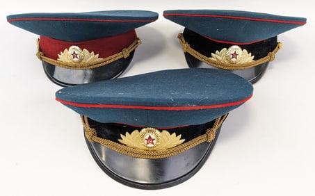 (3) Soviet Russian Officers Dress Visor Caps