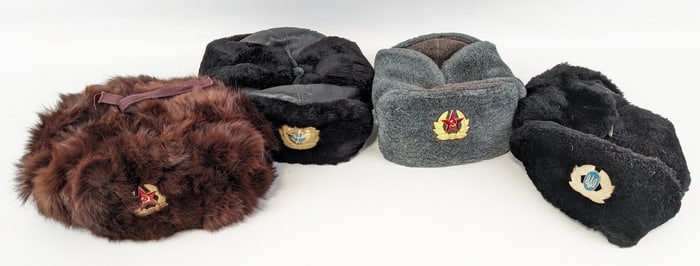 (4) Soviet Russian & Ukrainian Military Ushanka Caps