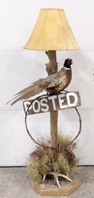 Pheasant On a Fence Post Deer Skin Floor Lamp