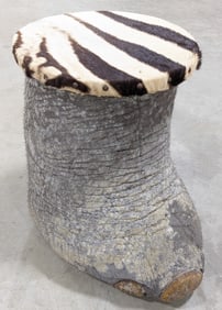 Elephants Foot Stool w/ Zebra Hide Seat