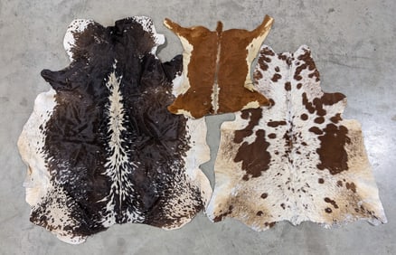 (3) Brown & White Small Cow Hide Rugs