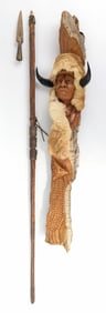 Carved Live Edge Wood Native American Totem Pole & Tribal Spear