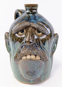 9-1/2in Dal Burtachell Multi Glaze Face Jug