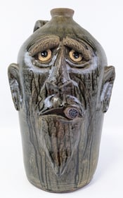 16in Dal Burtachell Tobacco Glaze Face Jug