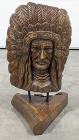 Carved Wood Native American Chief Bust Sculpture