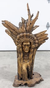 4ft Carved Driftwood Native American Chief Sculpture
