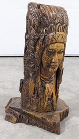 2ft Carved Driftwood Native American Chief Sculpture