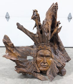 Carved Driftwood Native American Chief Sculpture