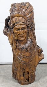 Carved Wood Native American Indian Chief Sculpture