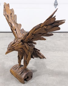 Teak Wood Perched Eagle Sculpture