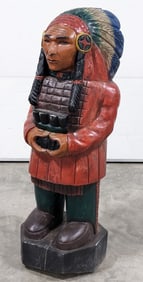 3.5ft Carved Wood Native American Cigar Store Indian Sculpture