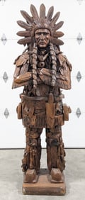 7ft Teak Wood Native American Chief Sculpture