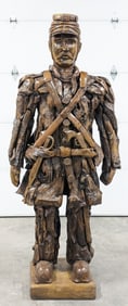 7ft Teak Wood Civil War Soldier Sculpture