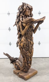 7ft Teak Wood Mermaid Sculpture
