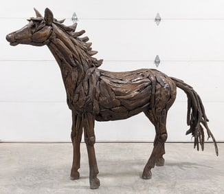 6ft Tall Teak Wood Horse Full Size Sculpture