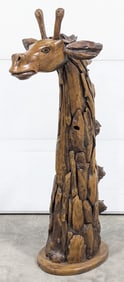5ft Tall Teak Wood Giraffe Shoulder Mount Sculpture