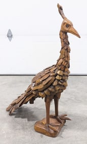 3.5ft Teak Wood Peacock Sculpture