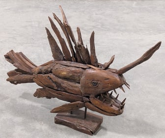 Teak Wood Anglerfish Sculpture