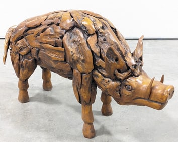 Teak Wood Boar Sculpture