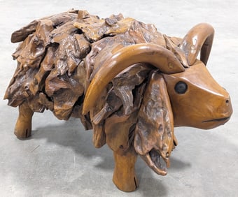 2.5ft Long Teak Wood Ram Sculpture