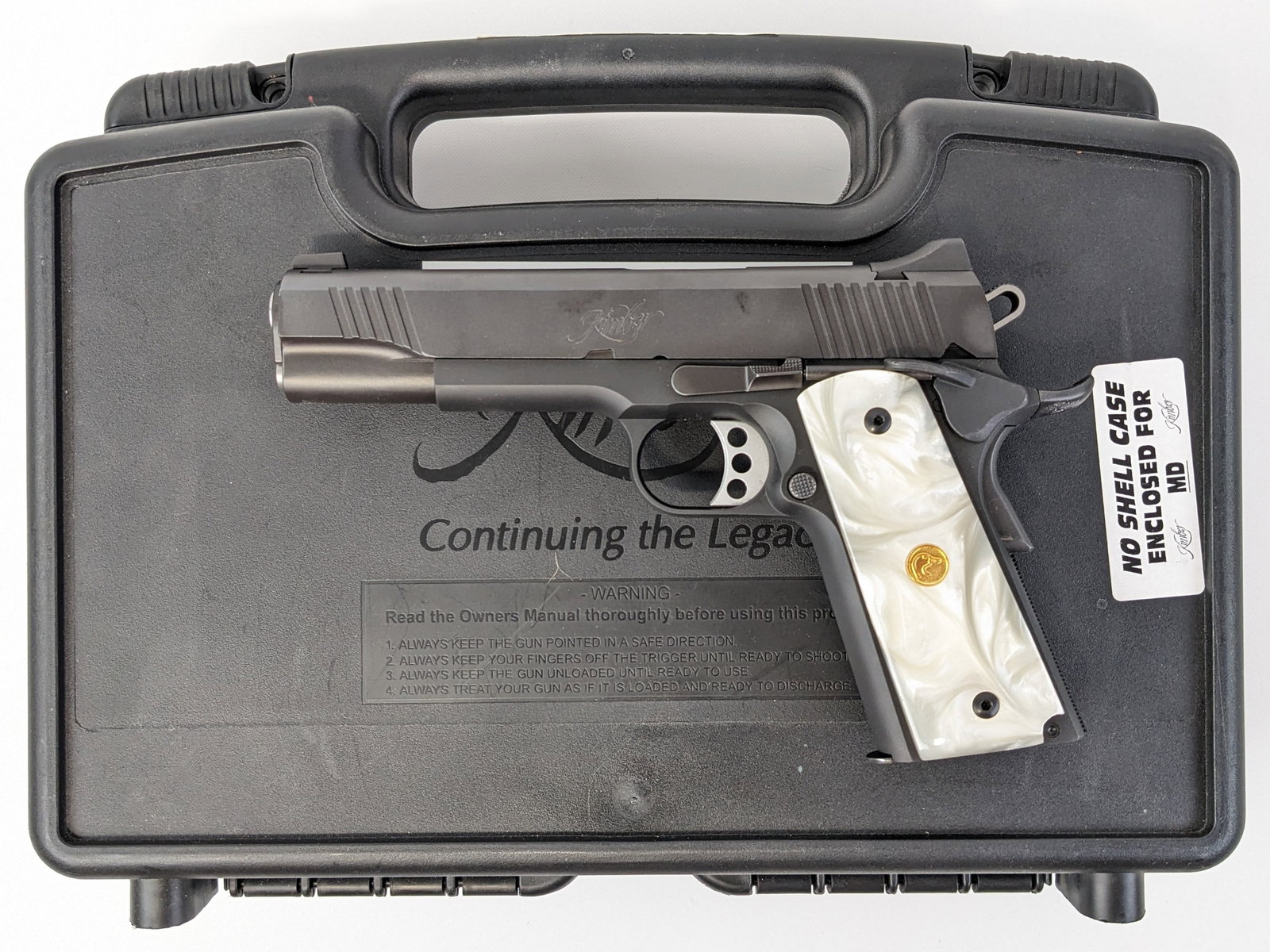 Kimber Custom II .45 ACP Semi Auto Pistol w/ Case: Manufacturer: Kimber.Model: Custom II.Type: Pistol. Caliber/Gauge: .45 ACP. Barrel: 5 inch. Choke: . Finish: Black. Grip: Faux Pearl. Stock: . Condition: . FFL Transfer: Required. Serial Number: K4356