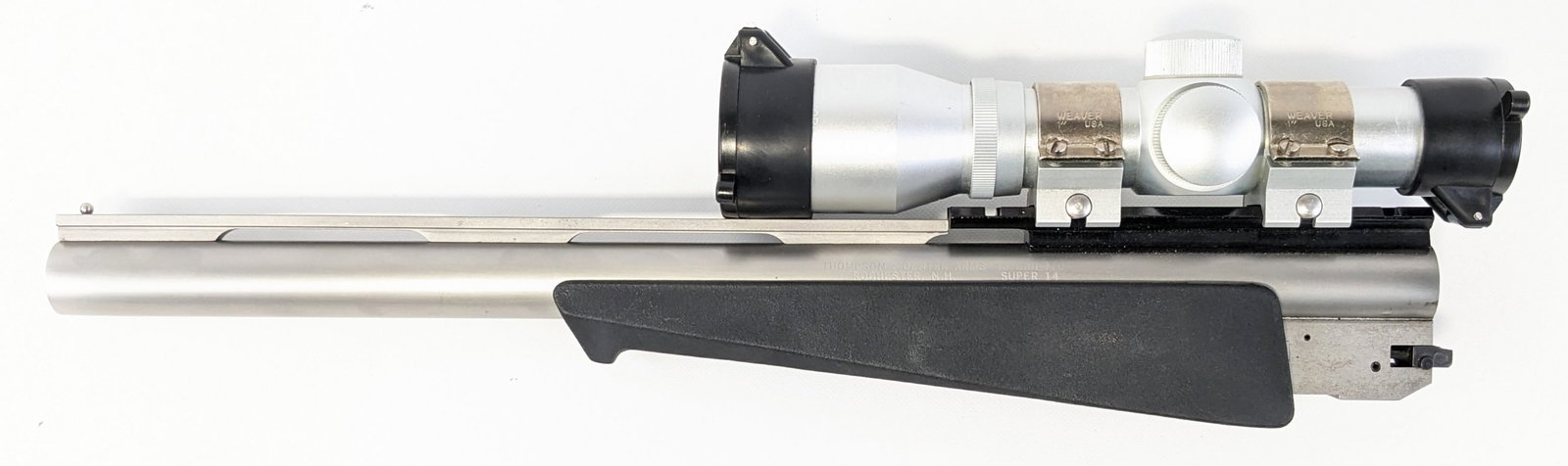 Thompson Center Arms Super 14 .45 LC / .410 Ga Barrel: Manufacturer: Thompson Center Arms.Model: Super 14.Type: . Caliber/Gauge: .45 Colt / .410 Ga. Barrel: 14 inch. Choke: . Finish: Stainless Steel. Grip: Polymer. Stock: . Condition: Nice with light scuf