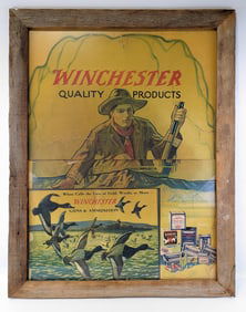 Vtg Winchester Guns & Ammunition Framed Cardstock Store Display