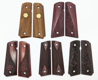 (5) Custom Checkered Wood 1911 Full Size Grips