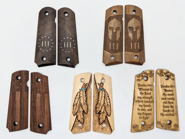 (5) Custom Wood 1911 Patriotic & Religious Full Size Grips