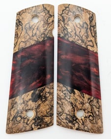 Custom Spalted Maple & Glitter Red Acrylic 1911 Full Size Grip