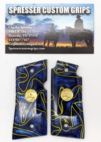 Spresser Custom Blue Kirinite Yellow Swirl Colt Mustang Grips
