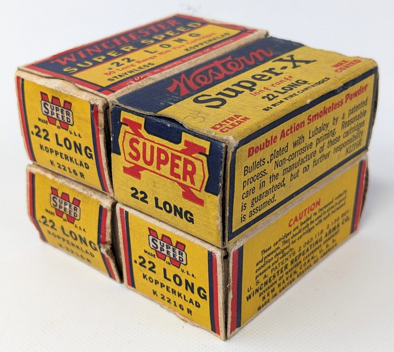 170 Rnd Vtg Winchester & Western .22LR Cartridges: Comes in the vintage cardboard boxes with some wear around the edges from handling and age.