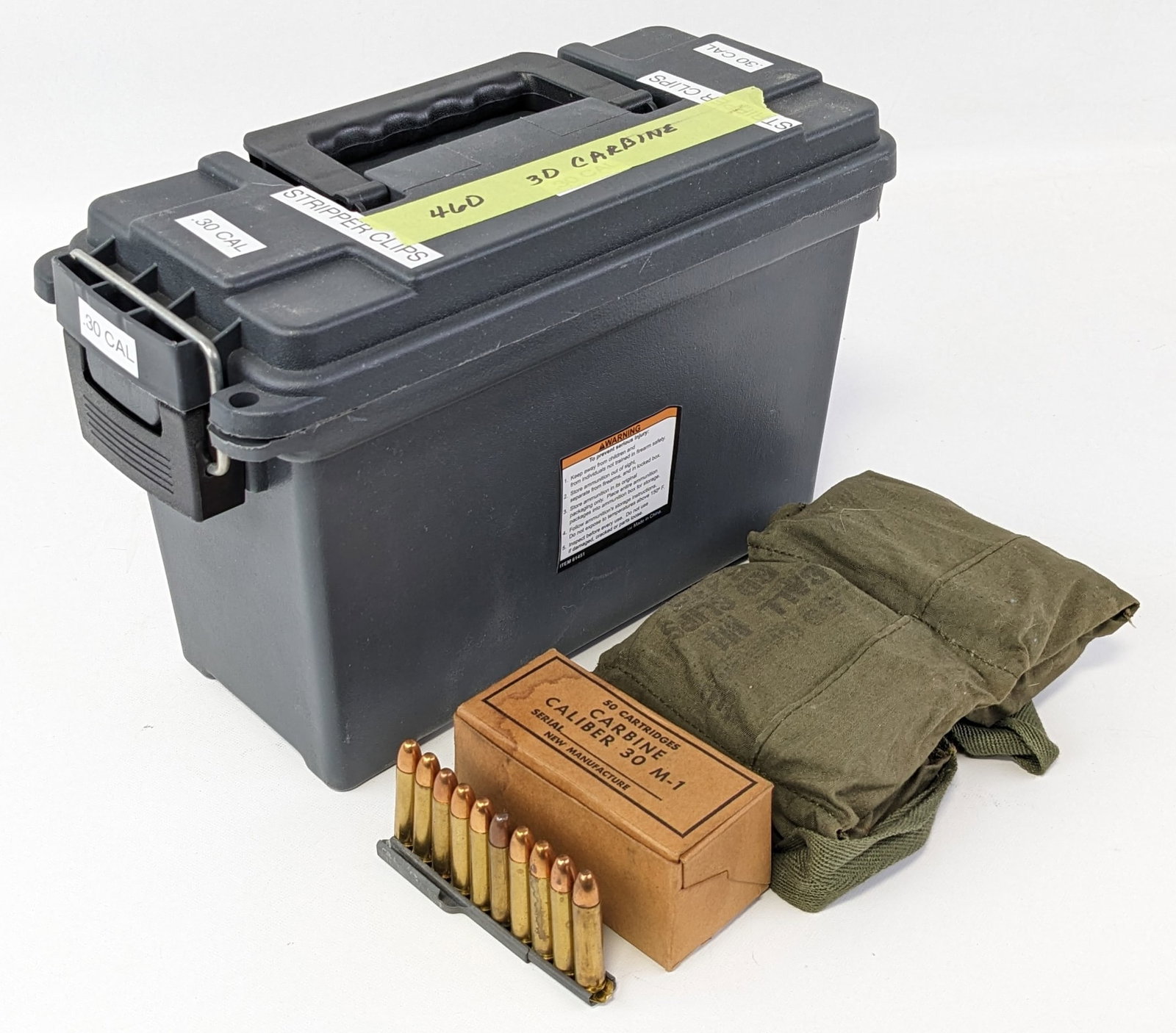460 Rnd Surplus .30 Carbine Cartridges on Stripper Clips w/ Ammo Can: Includes some original full bandoliers.