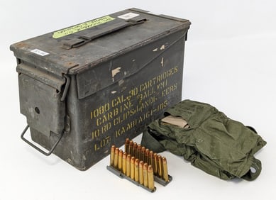 810 Rnds Surplus .30 Carbine on Stripper Clips w/ Ammo Can