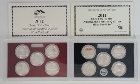 2010 & 2011 United States America The Beautiful Quarters Silver Proof Sets