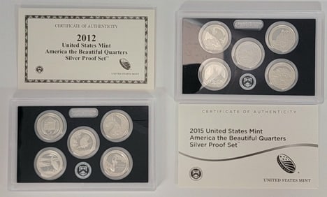 2012 & 2015 United States America The Beautiful Quarters Silver Proof Sets