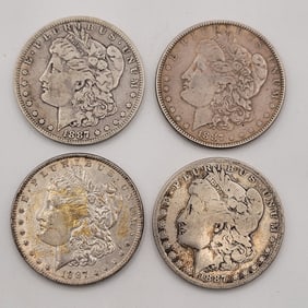(4) 1887 United States Morgan Silver Dollars