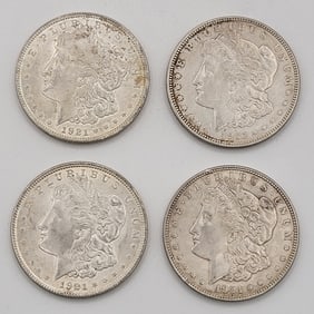 (4) 1921 United States Morgan Silver Dollars