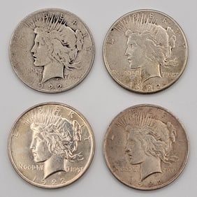 (4) 1922 P-D-S United States Peace Silver Dollars