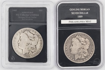 1885-S & 1889 United States Morgan Silver Dollars graded Genuine & Authentic