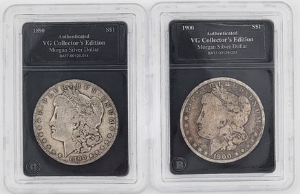 1890-O & 1900-O United States Morgan Silver Dollars graded Authentic by Bradford