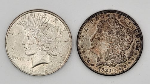 1921 U.S. Morgan Silver Dollar & 1923 U.S. Peace Silver Dollar