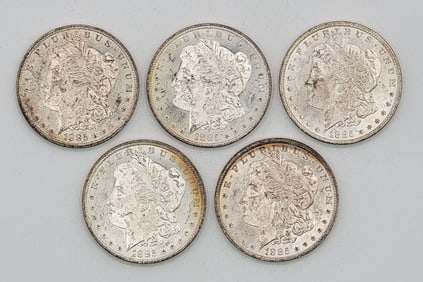 (5) 1885-O Uncirculated United States Morgan Silver Dollars