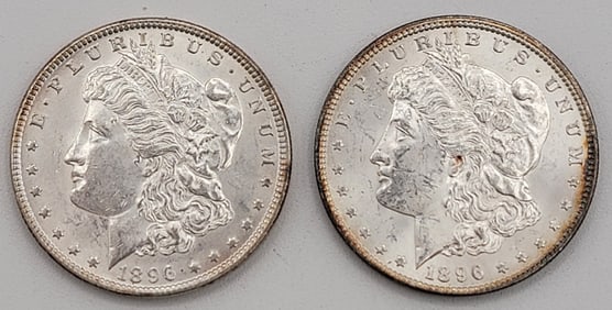(2) 1896 Uncirculated United States Morgan Silver Dollars