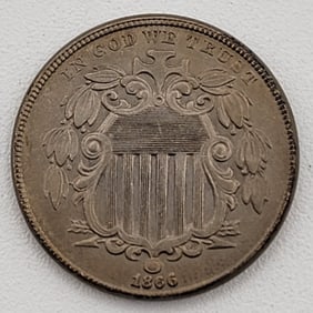 1866 High Grade Circulated U.S. Shield Nickel With Rays